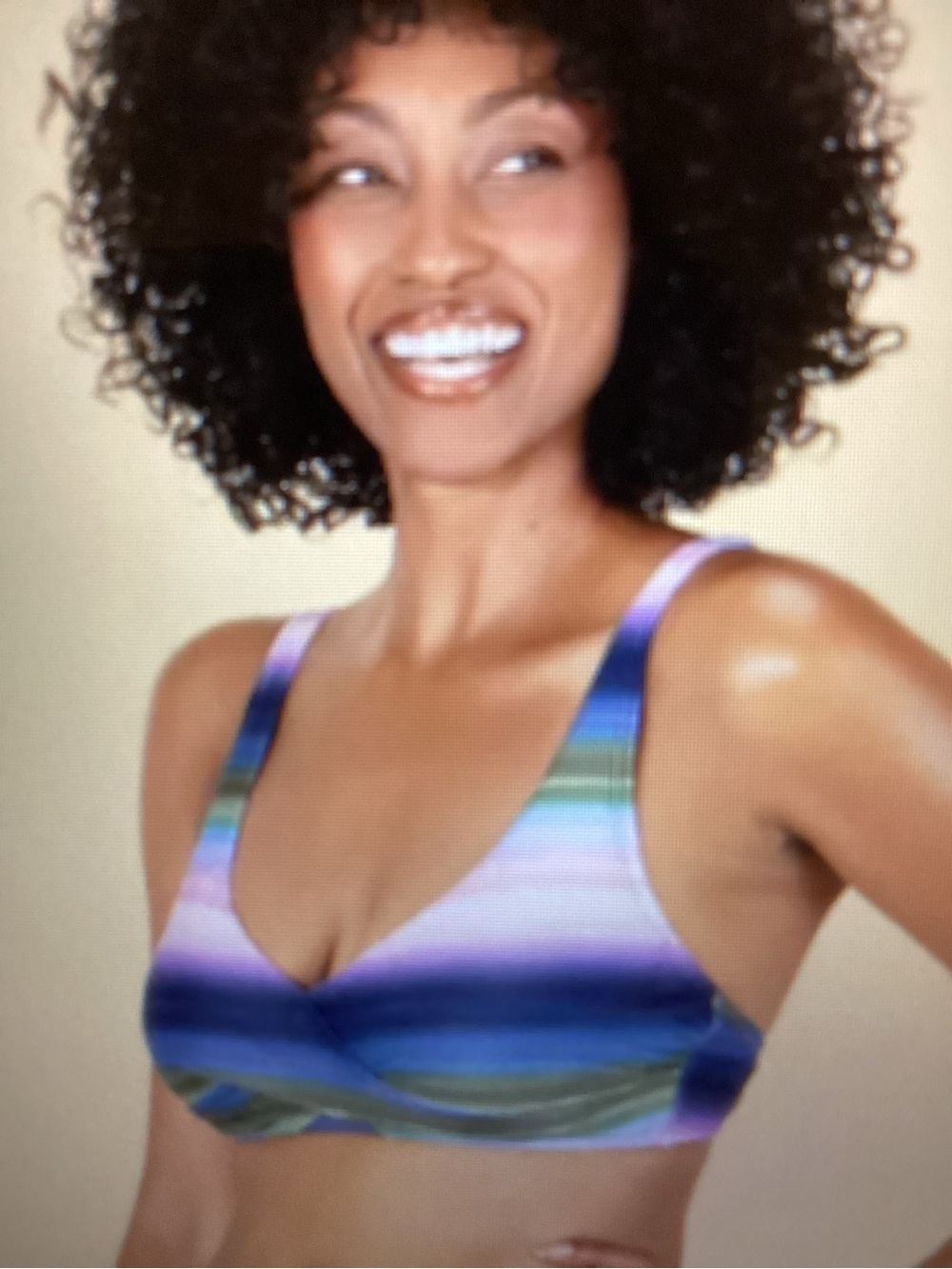 Lands End Striped Twist Front Bikini top XL Security tag call out read - Picture 5 of 9